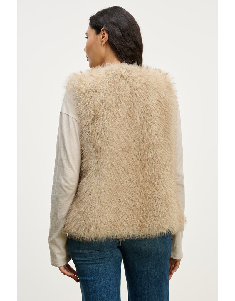 VELVET BY GRAHAM & SPENCER ANASTASIA FAUX FUR VEST IN TAUPE