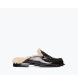 FREDA SALVADOR TEMI SHEARLING PENNY LOAFER MULE IN ESPRESSO