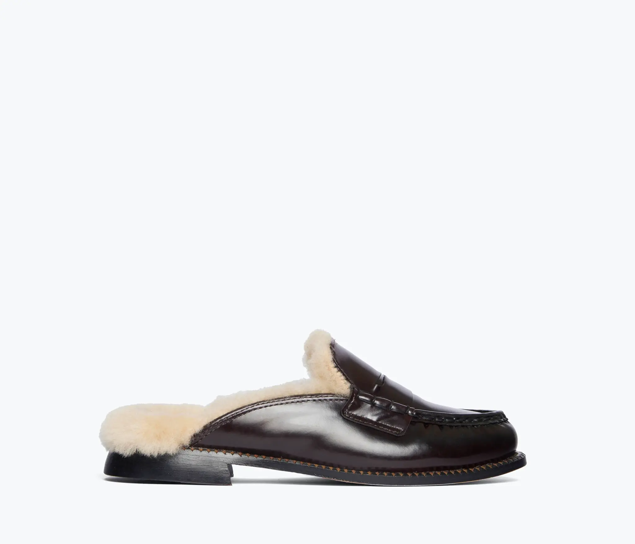 FREDA SALVADOR TEMI SHEARLING PENNY LOAFER MULE IN ESPRESSO