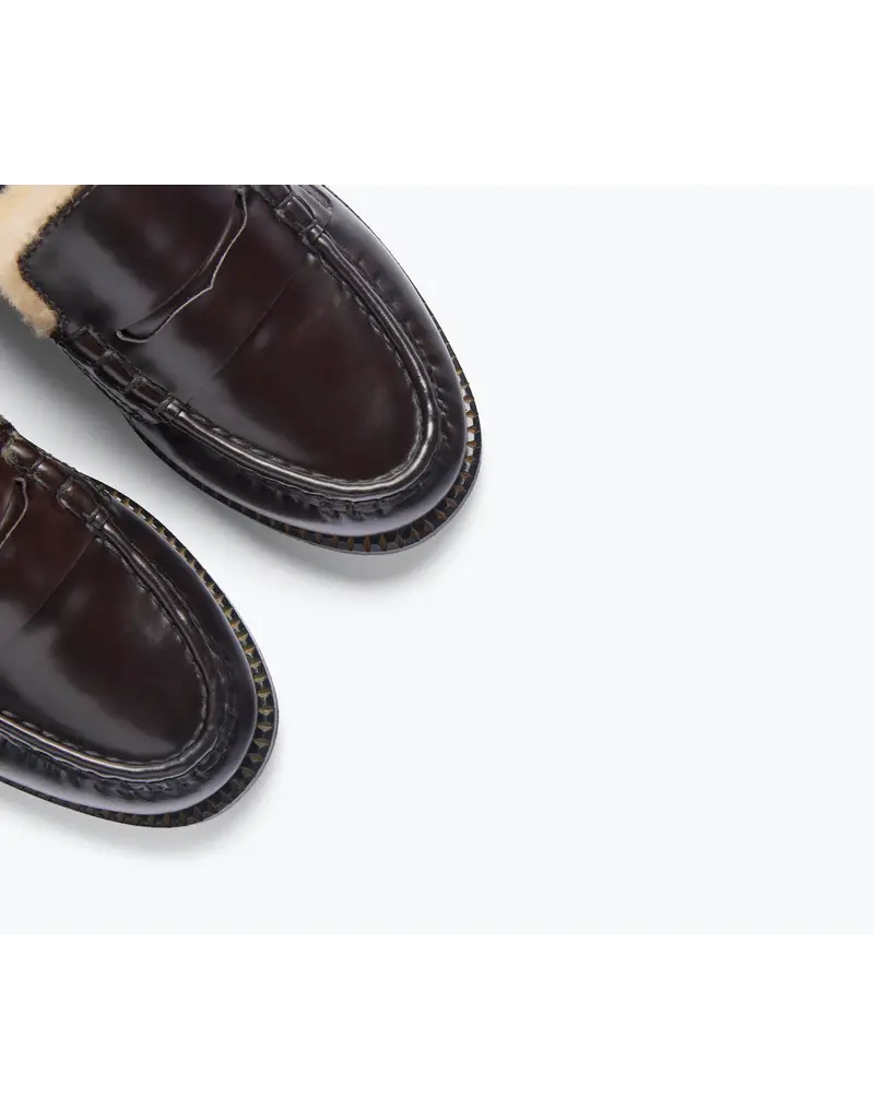 FREDA SALVADOR TEMI SHEARLING PENNY LOAFER MULE IN ESPRESSO