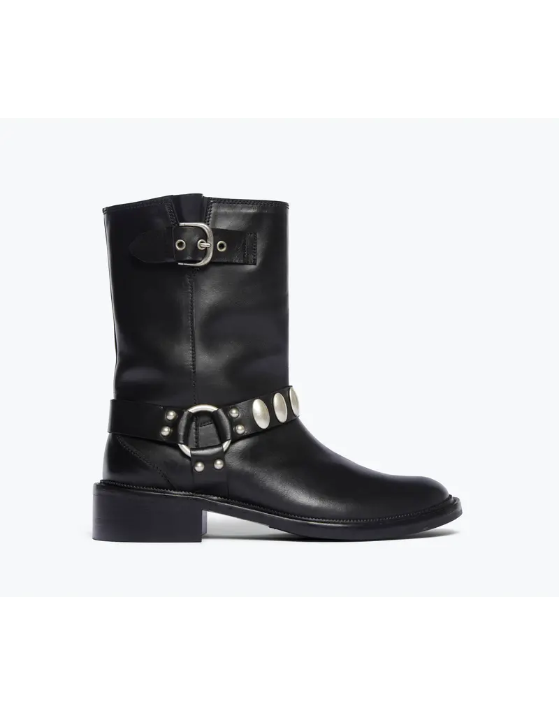 FREDA SALVADOR AERI MOTO BOOT IN BLACK CALF WITH SILVER HARDWARE