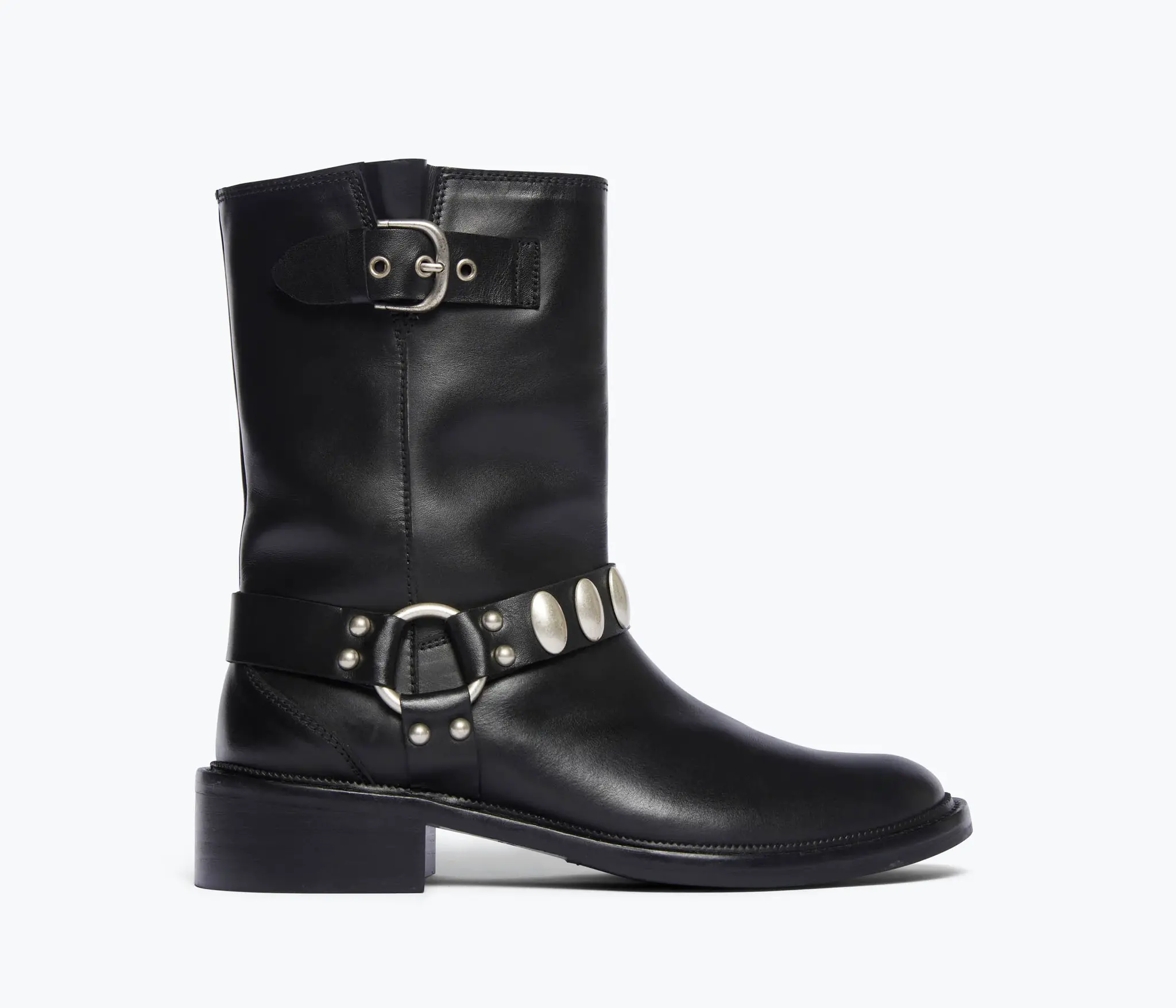 FREDA SALVADOR AERI MOTO BOOT IN BLACK CALF WITH SILVER HARDWARE