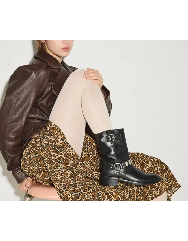 FREDA SALVADOR AERI MOTO BOOT IN BLACK CALF WITH SILVER HARDWARE