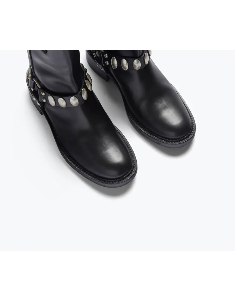 FREDA SALVADOR AERI MOTO BOOT IN BLACK CALF WITH SILVER HARDWARE