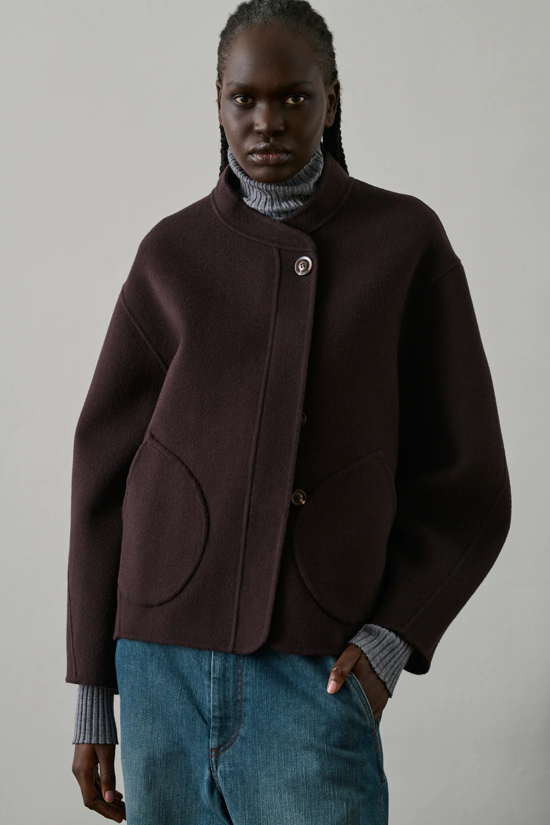 SOEUR WINDSOR COAT IN AUBERGINE
