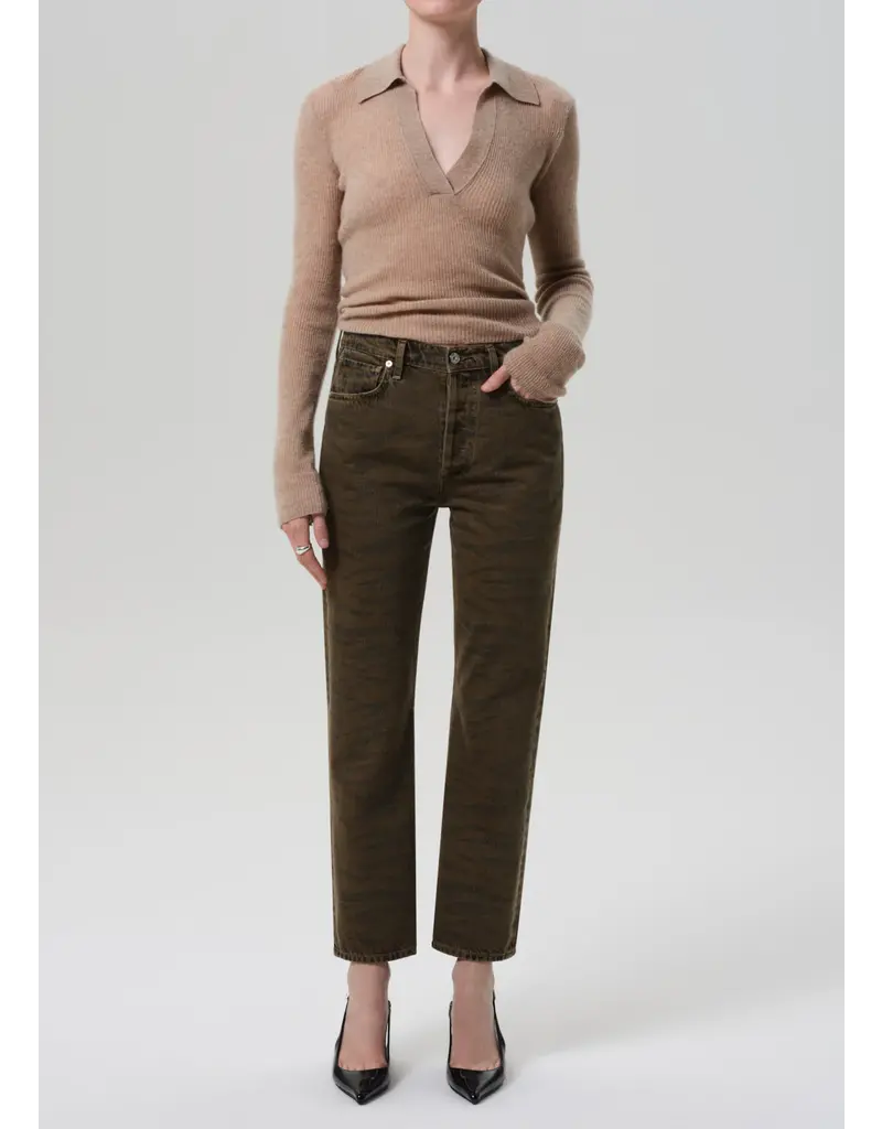 CITIZENS OF HUMANITY BLAINE HIGH RISE STRAIGHT IN OLIVINE ZEBRA