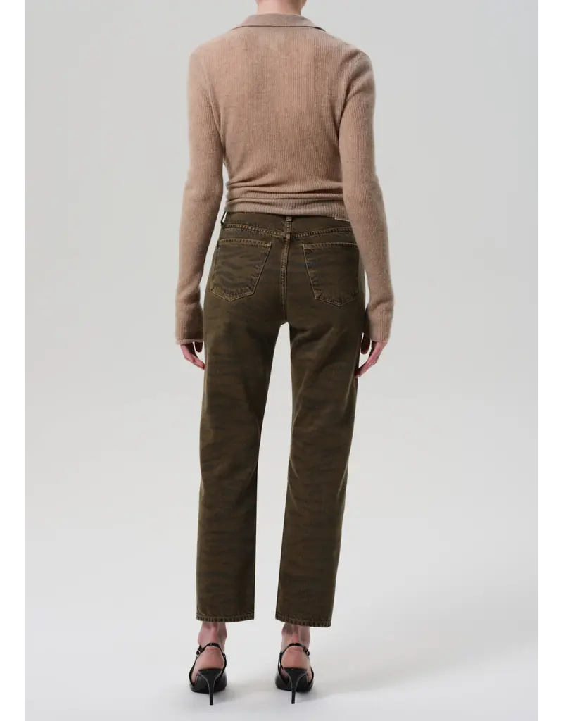 CITIZENS OF HUMANITY BLAINE HIGH RISE STRAIGHT IN OLIVINE ZEBRA