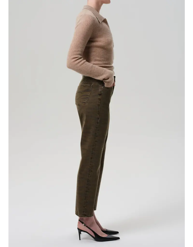 CITIZENS OF HUMANITY BLAINE HIGH RISE STRAIGHT IN OLIVINE ZEBRA