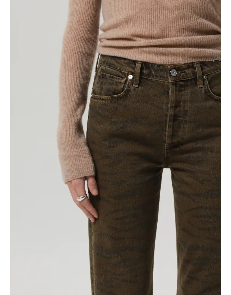 CITIZENS OF HUMANITY BLAINE HIGH RISE STRAIGHT IN OLIVINE ZEBRA