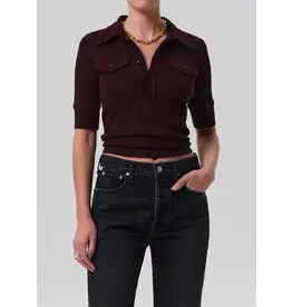 CITIZENS OF HUMANITY AMINA POLO SHIRT IN MAHOGANY