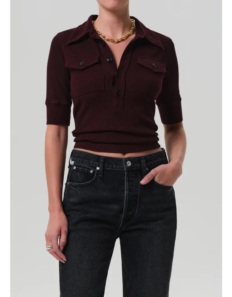 CITIZENS OF HUMANITY AMINA POLO SHIRT IN MAHOGANY