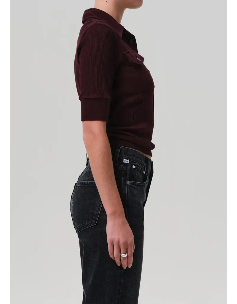 CITIZENS OF HUMANITY AMINA POLO SHIRT IN MAHOGANY