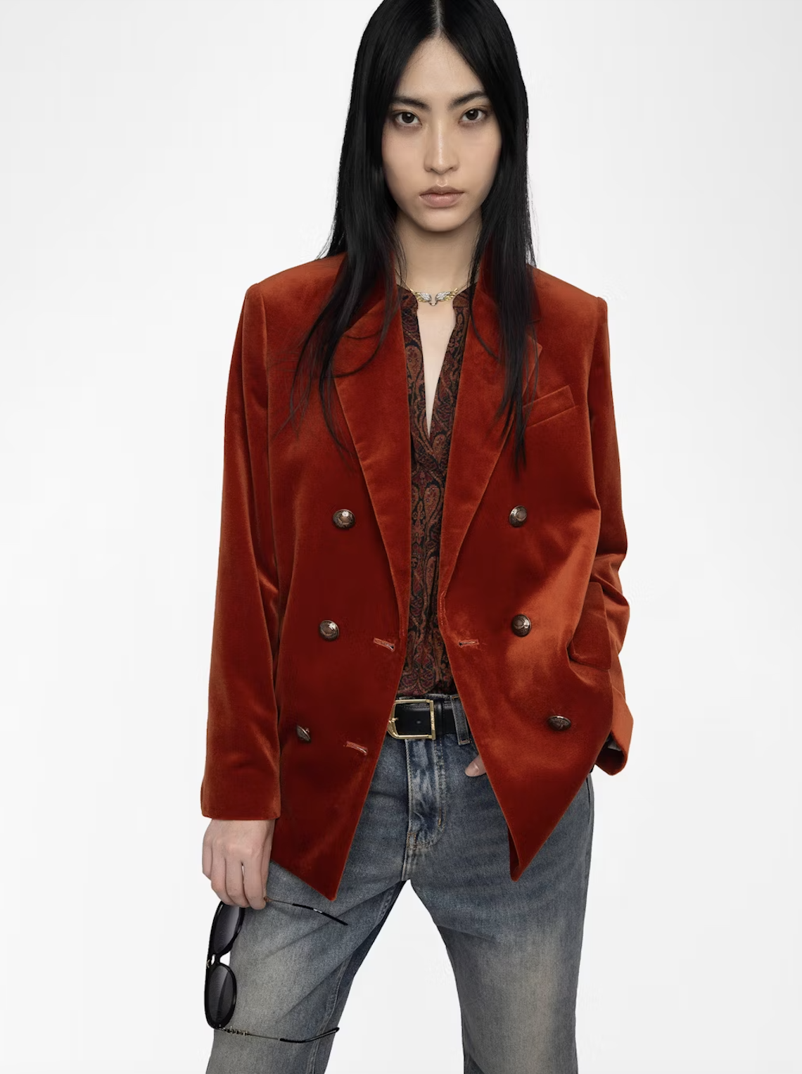VASKA VELVET BLAZER IN BURN