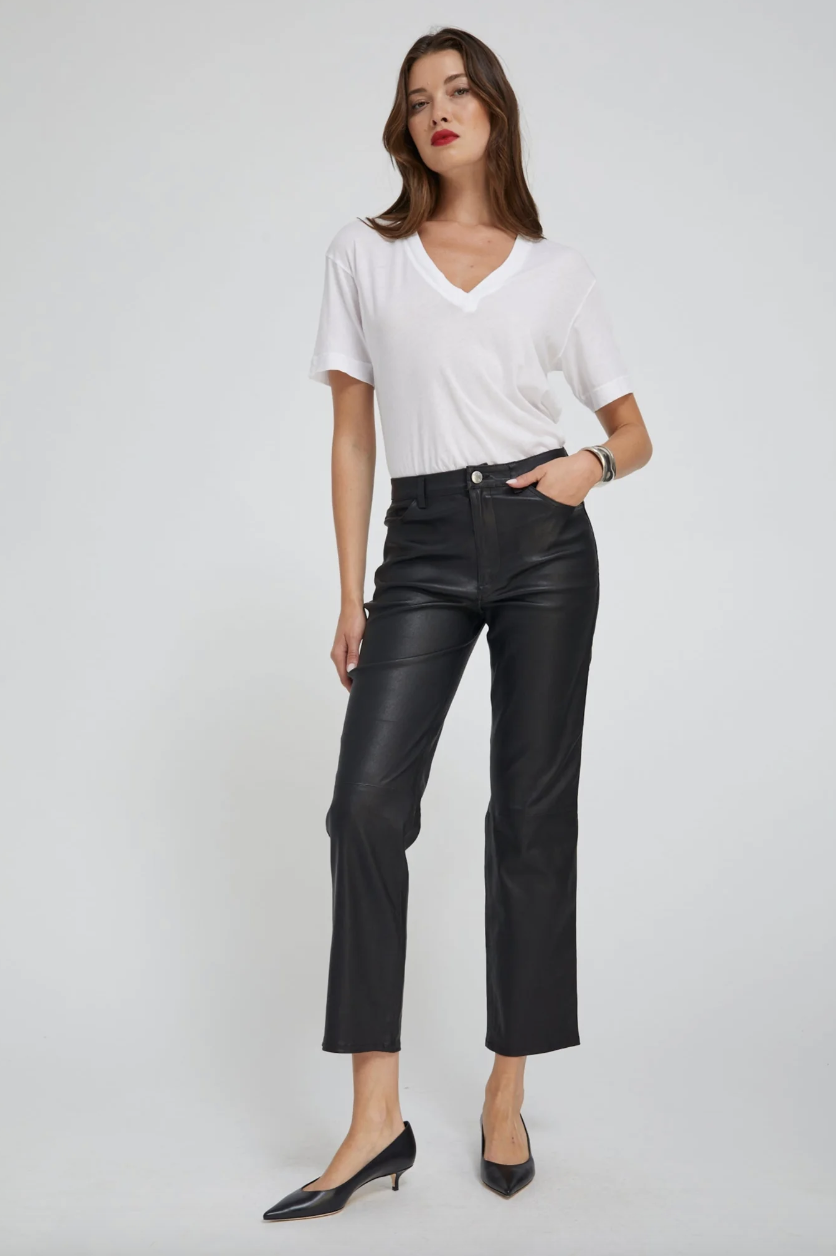 5 POCKET LEATHER ANKLE FLARE IN BLACK