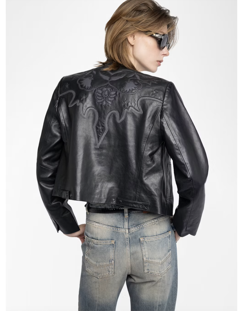 LUXI WESTERN LEATHER JACKET IN BLACK
