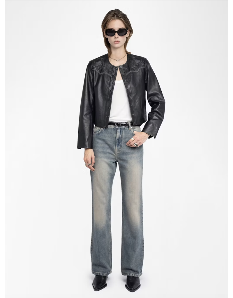 LUXI WESTERN LEATHER JACKET IN BLACK