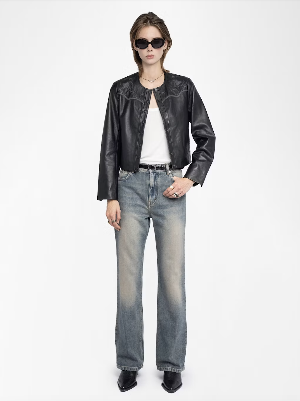 LUXI WESTERN LEATHER JACKET IN BLACK