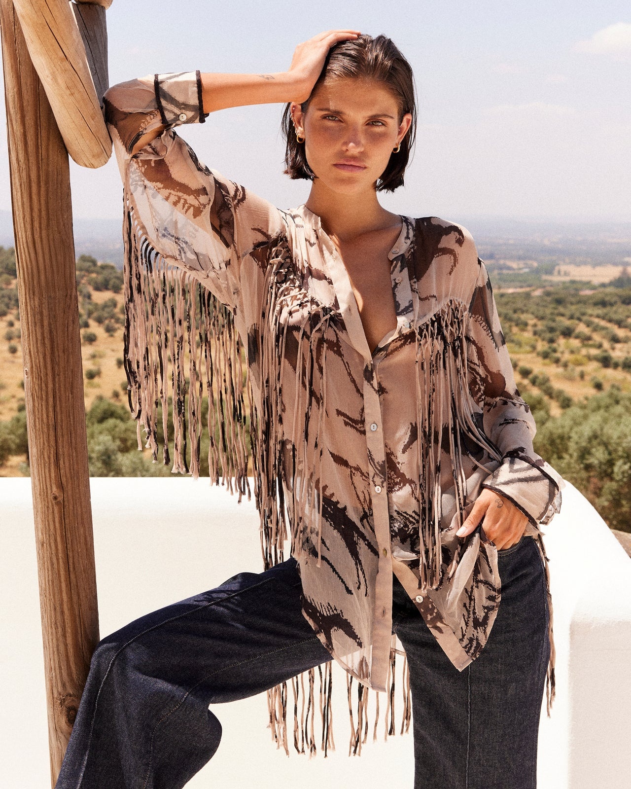 MES DEMOISELLES FAUSTINA BLOUSE IN BEIGE + BROWN