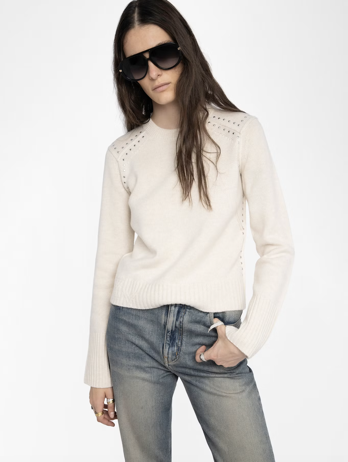 NALTY STUDDED SWEATER IN ECRU