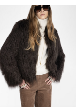 FREDDIE FAUX FUR COAT IN DARK CHOCOLATE