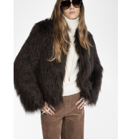 FREDDIE FAUX FUR COAT IN DARK CHOCOLATE
