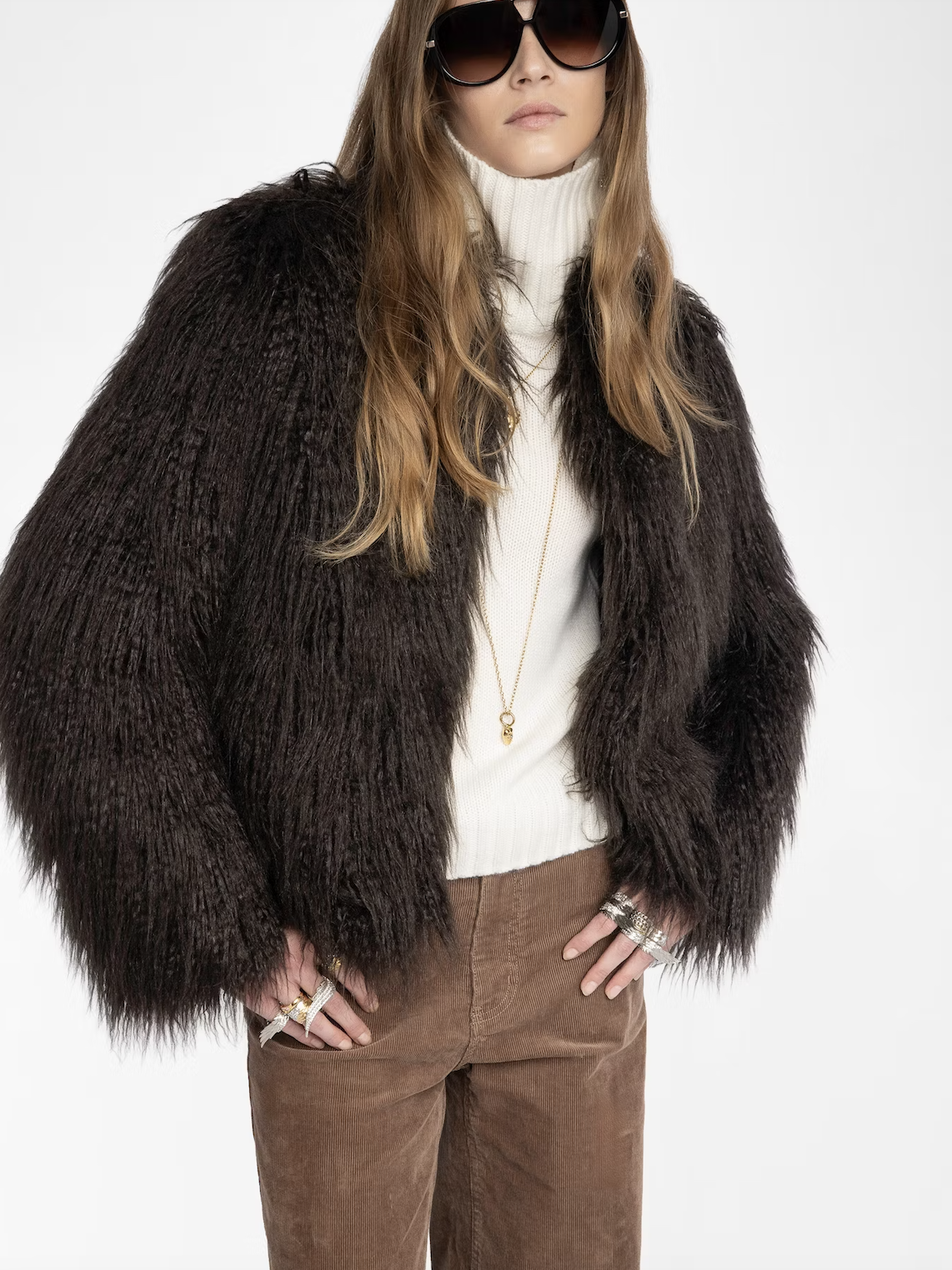 FREDDIE FAUX FUR COAT IN DARK CHOCOLATE