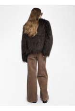 FREDDIE FAUX FUR COAT IN DARK CHOCOLATE