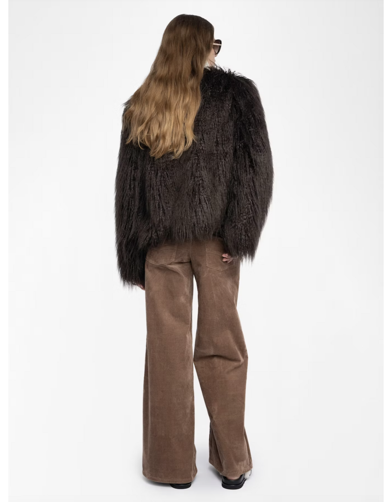 FREDDIE FAUX FUR COAT IN DARK CHOCOLATE