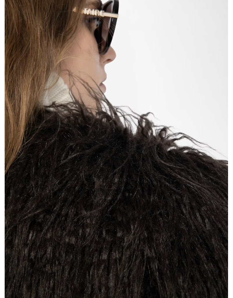 FREDDIE FAUX FUR COAT IN DARK CHOCOLATE