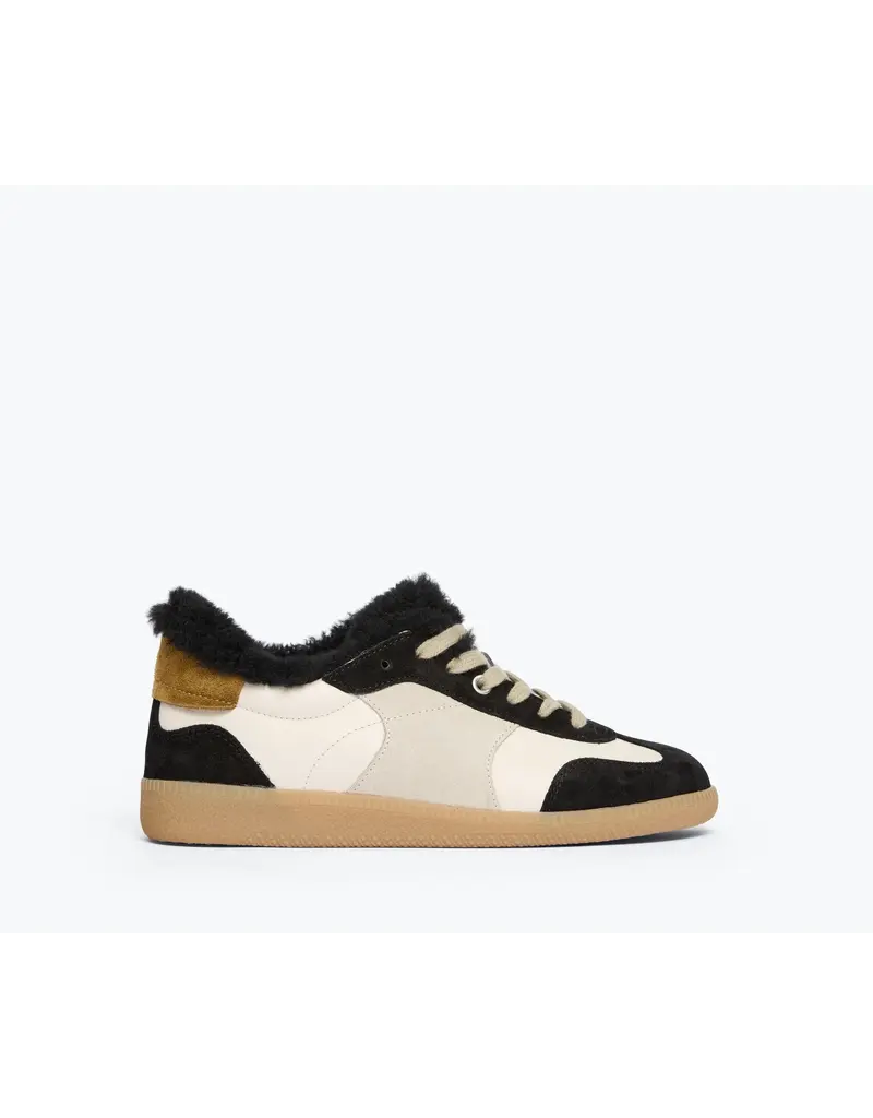 FREDA SALVADOR JACKIE COURT SNEAKER IN BLACK SUEDE WITH SHEARLING