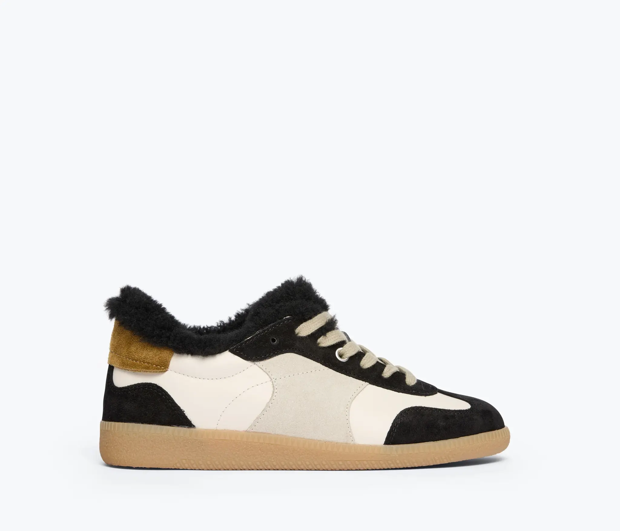 FREDA SALVADOR JACKIE COURT SNEAKER IN BLACK SUEDE WITH SHEARLING