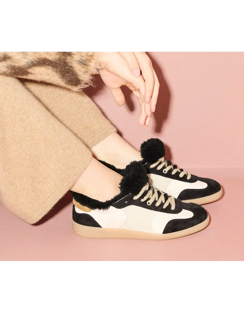 FREDA SALVADOR JACKIE COURT SNEAKER IN BLACK SUEDE WITH SHEARLING