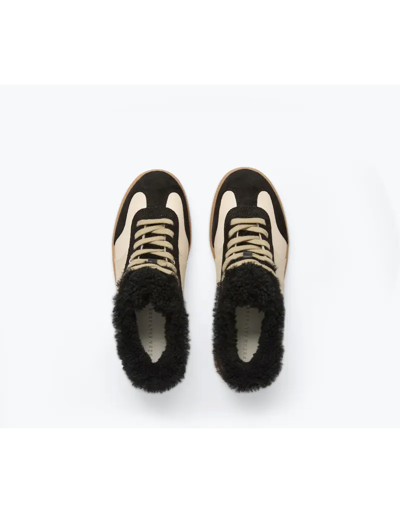 FREDA SALVADOR JACKIE COURT SNEAKER IN BLACK SUEDE WITH SHEARLING