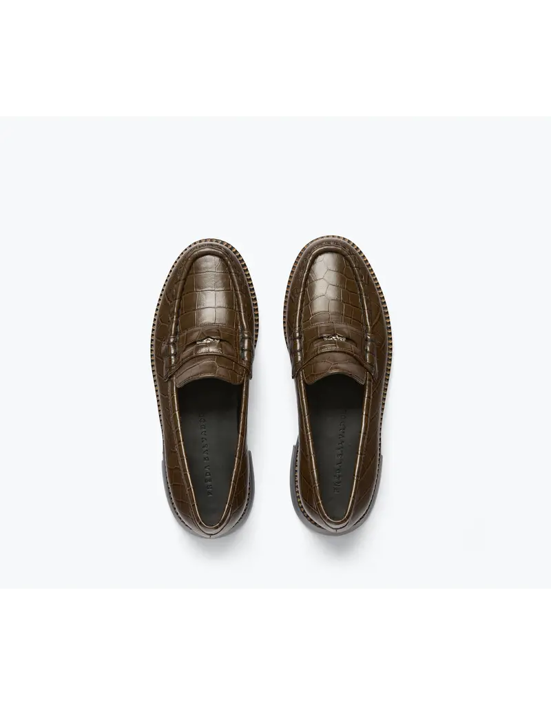 FREDA SALVADOR ELBA PENNY LOAFER IN CEDAR EMBOSSED CROC