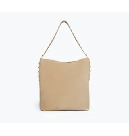 FREDA SALVADOR CALA STUDDED TOTE IN STUCCO SUEDE + SILVER STUDS