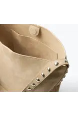 FREDA SALVADOR CALA STUDDED TOTE IN STUCCO SUEDE + SILVER STUDS