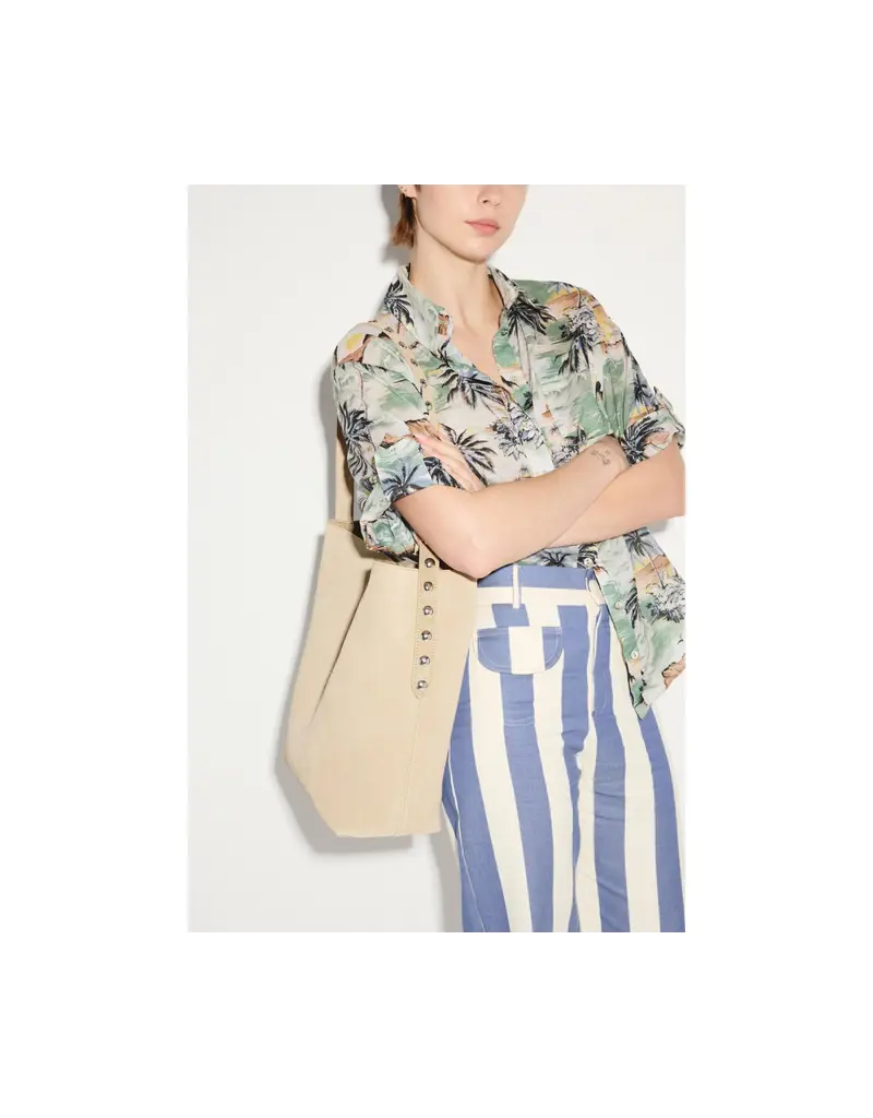 FREDA SALVADOR CALA STUDDED TOTE IN STUCCO SUEDE + SILVER STUDS