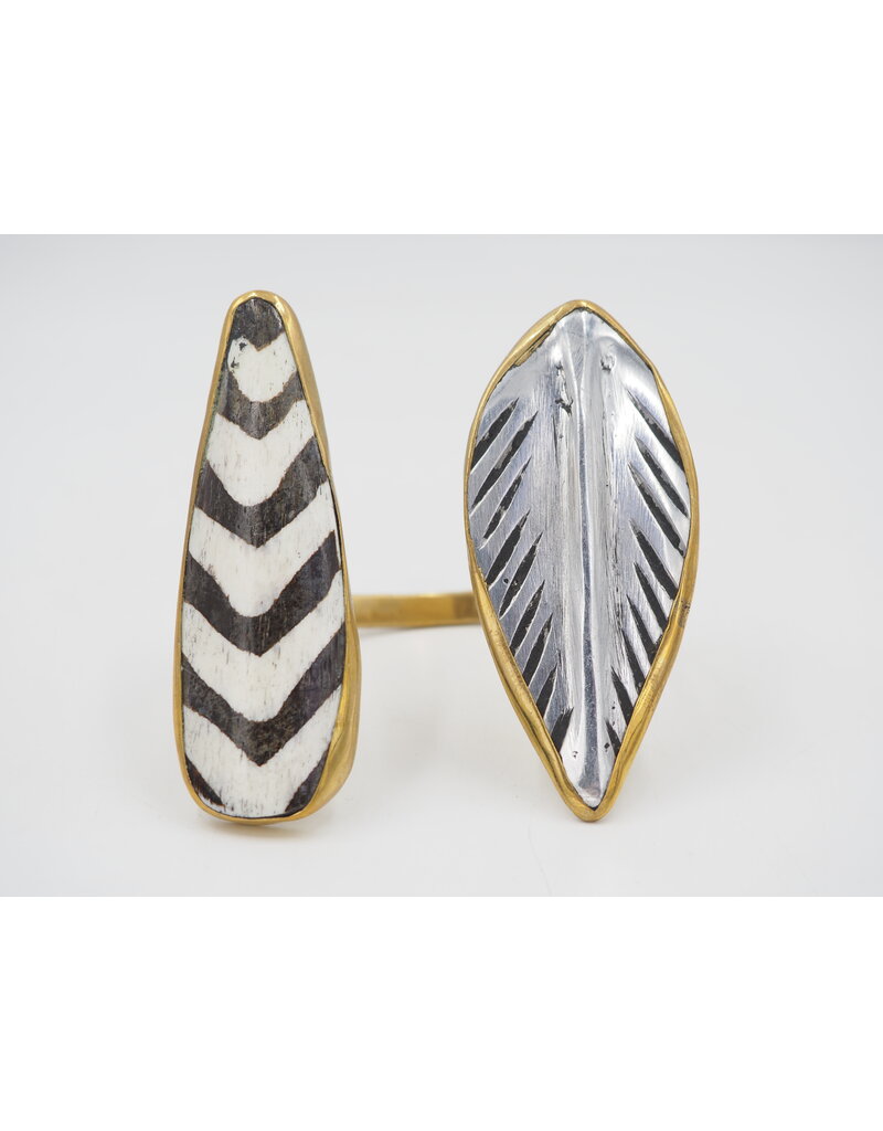 ARTISAN MADE RECYCLED METAL, BRASS & BONE CUFF