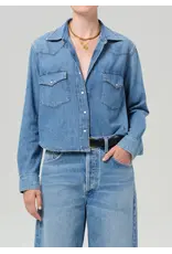 CITIZENS OF HUMANITY CROPPED WESTERN SHIRT IN CAROLINA BLUE