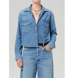 CITIZENS OF HUMANITY CROPPED WESTERN SHIRT IN CAROLINA BLUE