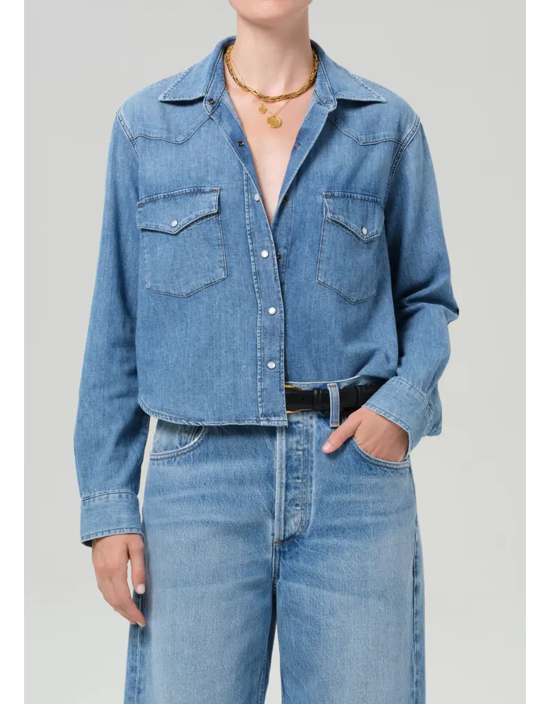 CITIZENS OF HUMANITY CROPPED WESTERN SHIRT IN CAROLINA BLUE