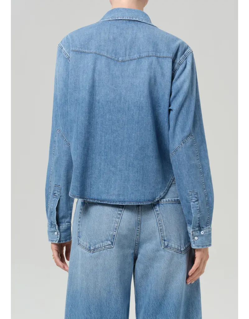 CITIZENS OF HUMANITY CROPPED WESTERN SHIRT IN CAROLINA BLUE