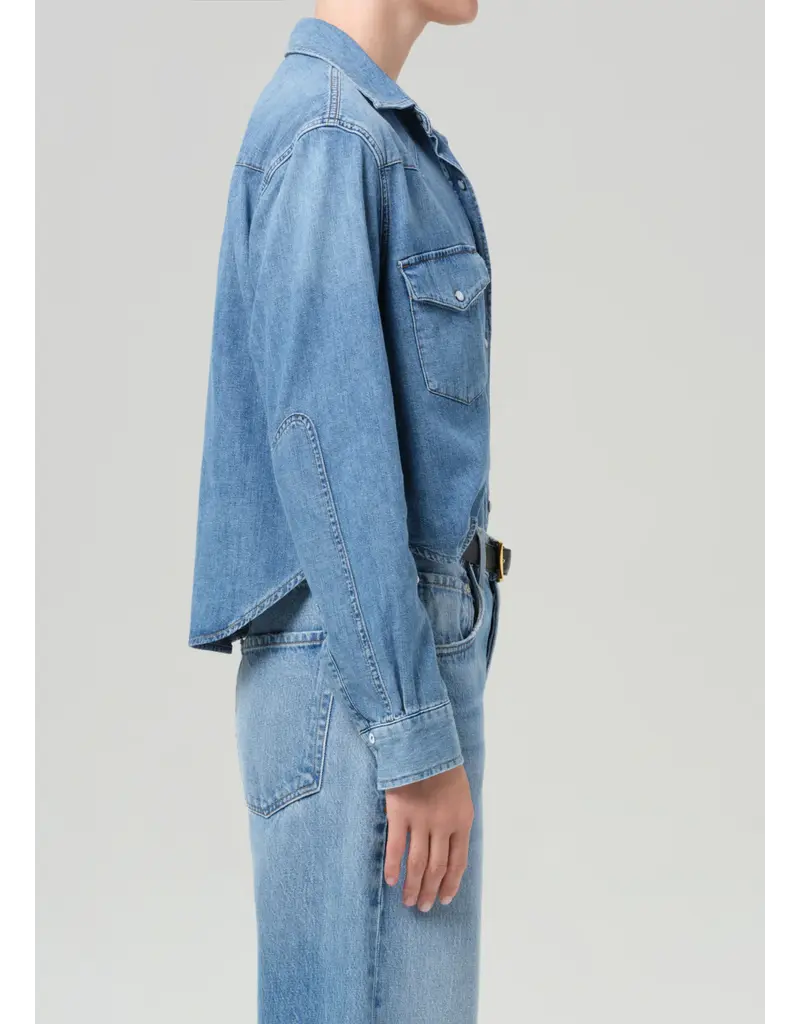 CITIZENS OF HUMANITY CROPPED WESTERN SHIRT IN CAROLINA BLUE