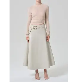 CITIZENS OF HUMANITY VITA MAXI LEATHER SKIRT IN CHALK GREY