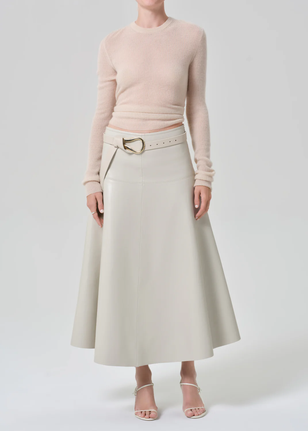 CITIZENS OF HUMANITY VITA MAXI LEATHER SKIRT IN CHALK GREY
