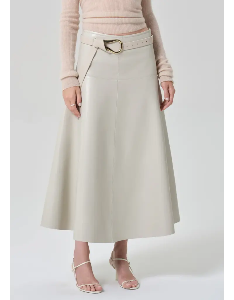 CITIZENS OF HUMANITY VITA MAXI LEATHER SKIRT IN CHALK GREY