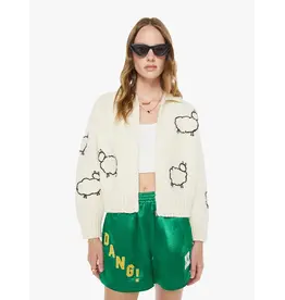 MOTHER DENIM THE CROP RAQUETTE CARDIGAN IN WOOL PLUS THE GANG