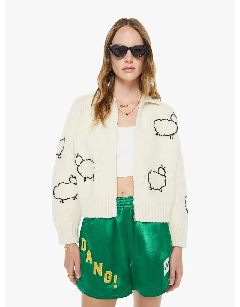 MOTHER DENIM THE CROP RAQUETTE CARDIGAN IN WOOL PLUS THE GANG