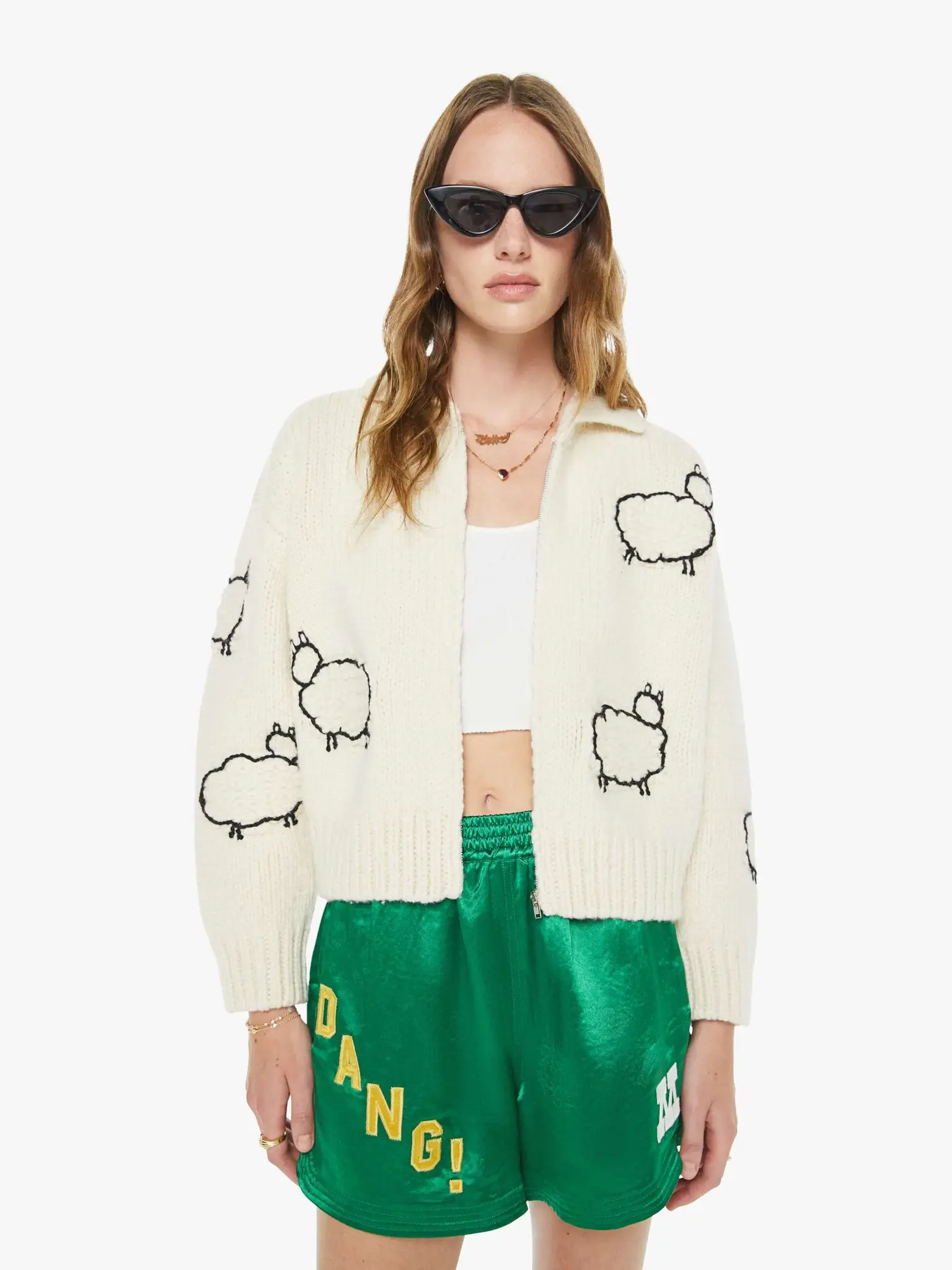 MOTHER DENIM THE CROP RAQUETTE CARDIGAN IN WOOL PLUS THE GANG