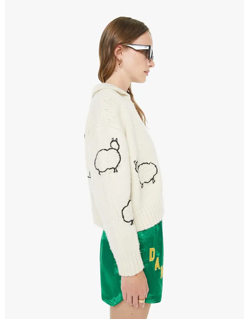 MOTHER DENIM THE CROP RAQUETTE CARDIGAN IN WOOL PLUS THE GANG